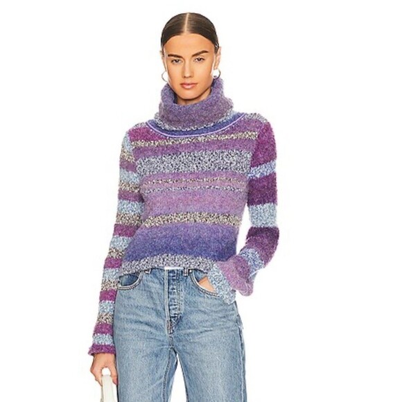 Free People Sweaters - Free People My Girl Turtleneck Sweater Midnight Pearl Combo Women's Small Boho